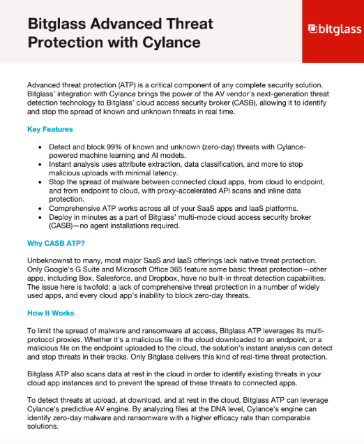 Bitglass Advanced Threat Protection with Cylance