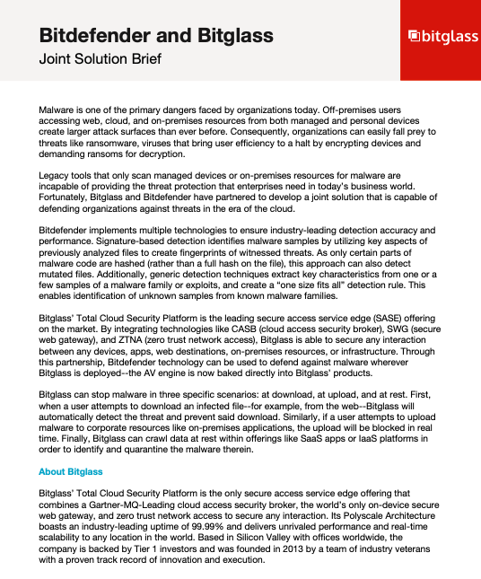 Bitdefender and Bitgass: Joint Solution Brief=
