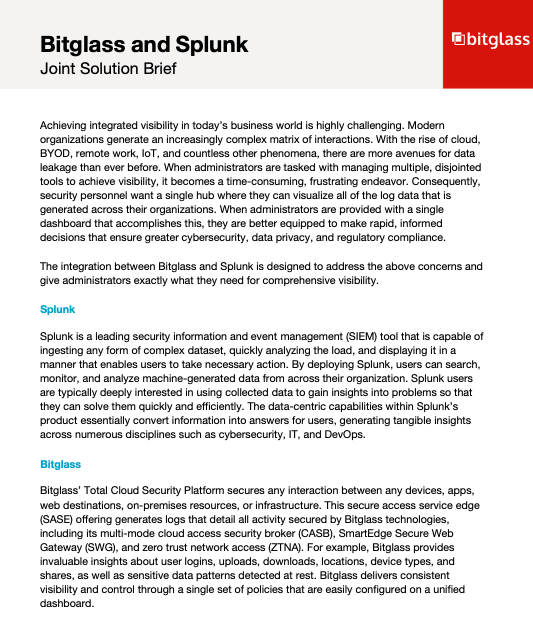Bitglass and Splunk: Joint Solution Brief
